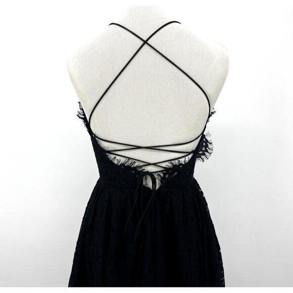 Fame and Partners Dark Romance Black Lace Midi Dress Strappy Semi Sheer size 4 - Picture 4 of 8